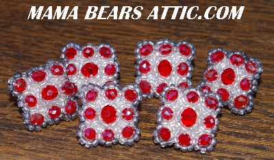 MBA #5633A-1531  "Red & Clear Luster Set Of 6 Glass Bead Mini Brooch Pins"