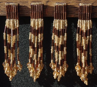 MBA #5633B-3696  "Metallic Gold & Copper Set Of 6 Glass Bead Fringe Pins"