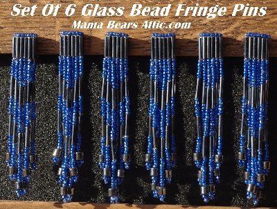 MBA #5633B-3727 "Metallic Blue & Grey Set Of 6 Glass Bead Fringe Pins"