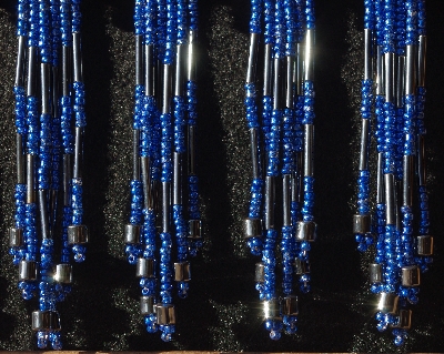 MBA #5633B-3727 "Metallic Blue & Grey Set Of 6 Glass Bead Fringe Pins"