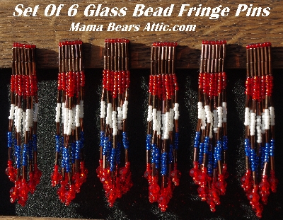 MBA #5633B-3746 "Metallic Copper & Red, White & Blue Set Of 6 Glass Bead Fringe Pins"
