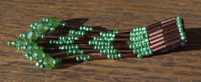 MBA #5633B-3757  "Luster Green & Grey Set Of 6 Glass Bead Fringe Pins"