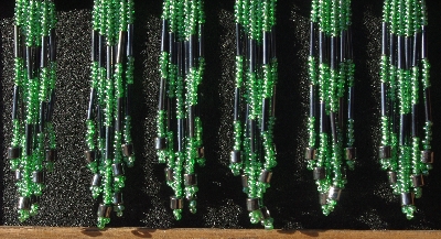 MBA #5633B-3757  "Luster Green & Grey Set Of 6 Glass Bead Fringe Pins"