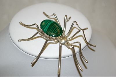 +  Artist  "E. Spencer"  Signed Large Malachite Sterling Spider Pin