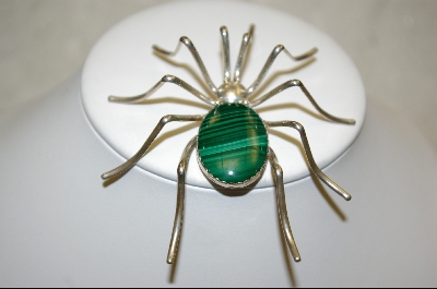 +  Artist  "E. Spencer"  Signed Large Malachite Sterling Spider Pin
