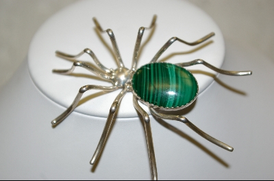 +  Artist  "E. Spencer"  Signed Large Malachite Sterling Spider Pin