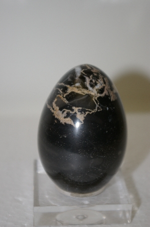 +MBA  #11-052  Black Marble Hand & Cut Polished Egg
