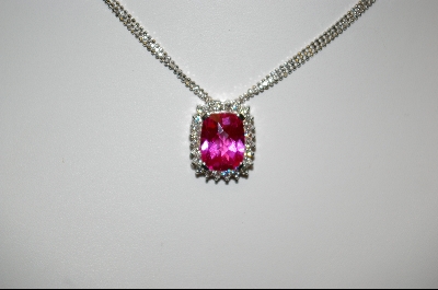 +  Charles Winston Cushion Cut Created Pink Sapphire & Clear CZ Pendant With Matching Ring