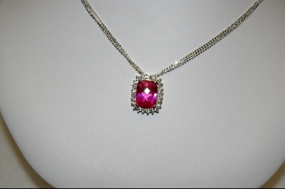 +  Charles Winston Cushion Cut Created Pink Sapphire & Clear CZ Pendant With Matching Ring