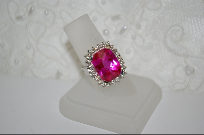 +  Charles Winston Cushion Cut Created Pink Sapphire & Clear CZ Pendant With Matching Ring