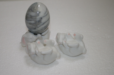+MBA #11-366A  1984 Set Of 2 Bone China Hand Painted Bunny Egg Holders