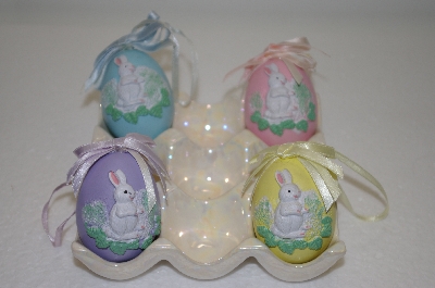 +MBA #12-005  1990's Set Of 4 Hand Carved Ceramic Bunny Eggs