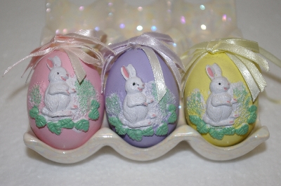 +MBA #12-005  1990's Set Of 4 Hand Carved Ceramic Bunny Eggs