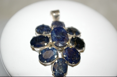 +MBA #RS   9 Stone Blue Sapphire Sterling Pendant