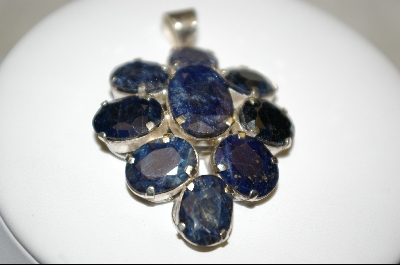 +MBA #RS   9 Stone Blue Sapphire Sterling Pendant