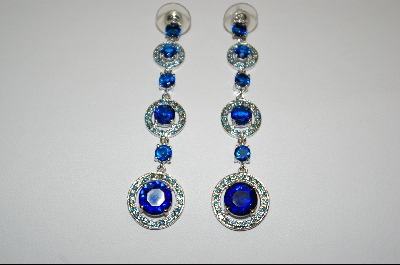 +Created Blue Sapphire Dangle Pierced  Earrings
