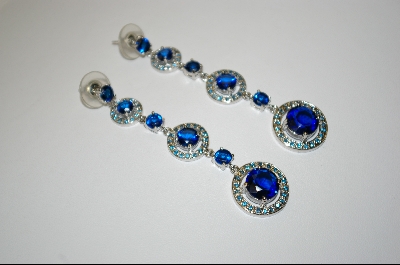 +Created Blue Sapphire Dangle Pierced  Earrings