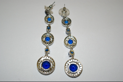 +Created Blue Sapphire Dangle Pierced  Earrings