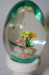 +MBA #12-138    1980's Beautiful Clear Acrylic Egg With Flowers & Shells