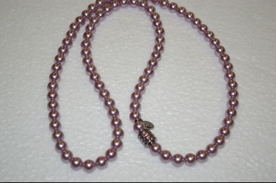 +Nancy Nelson Leafy Critter Glass Lavender Pearl Necklace W/Jeweled Clasp