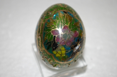 +MBA #12-035  1990's Rare & Beautiful Brass Egg Hand Inlayed With Glass