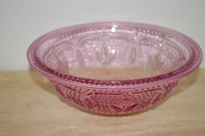 +MBA #13-09    "Medium Sized Pink Floral & Hobnail Embossed Serving Bowl