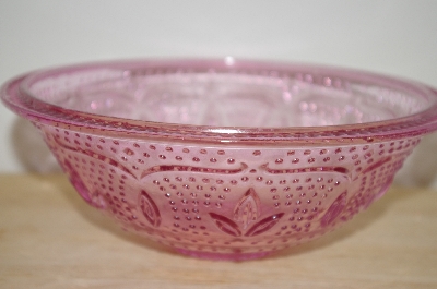 +MBA #13-09    "Medium Sized Pink Floral & Hobnail Embossed Serving Bowl