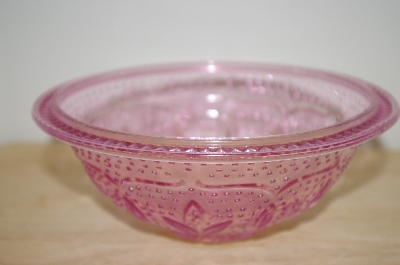 +MBA #13-014   "Small Pink Floral & Hobnail Embossed Serving Bowl