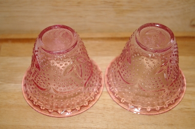 +MBA #13-154     "Set Of 2 Pink Glass Floral & Hobnail Embossed Votive Candle Holders