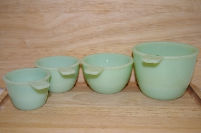 +MBA #13-082   "Goose Berry Patch Milk Glass Green Measuring Cups