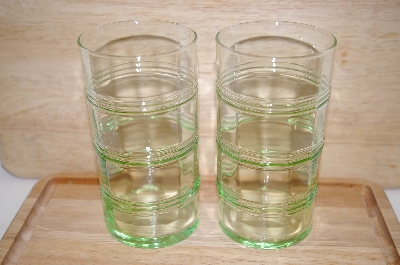 +MBA #13-193   "2003 Martha Stewart Set Of 5  Antique Green Tall Water Glasses