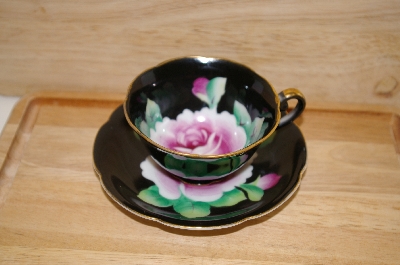 +MBA #13-163   "Black Tea Cup & Saucer Hand Painted