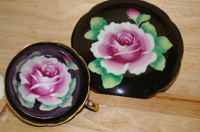 +MBA #13-163   "Black Tea Cup & Saucer Hand Painted