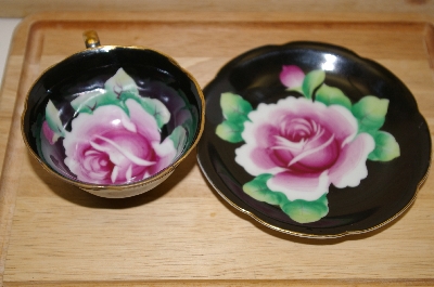 +MBA #13-163   "Black Tea Cup & Saucer Hand Painted