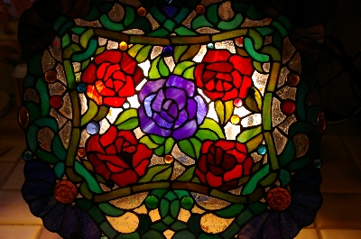 MBA #9-032   "2003  Unique Stained Glass Rose Platter Accent Lamp