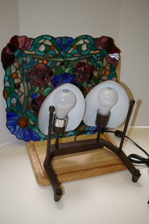 MBA #9-032   "2003  Unique Stained Glass Rose Platter Accent Lamp