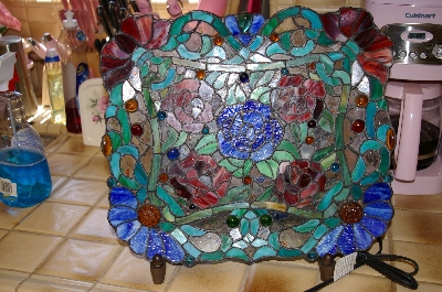 MBA #9-032   "2003  Unique Stained Glass Rose Platter Accent Lamp
