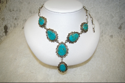 +    "6 Stone Blue Artist "Billy Eagle"  Signed Turquoise Necklace