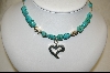 +  " Blue Turqioise Nuggett & Heart Charm Necklace