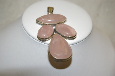 +MBA #RQ  4 Stone Rose Quartz Sterling Pendant