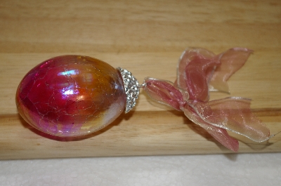 +MBA #14-278  Set Of 2 Pink Iredescent Crackle Glass Egg Ornaments