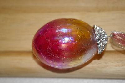 +MBA #14-278  Set Of 2 Pink Iredescent Crackle Glass Egg Ornaments