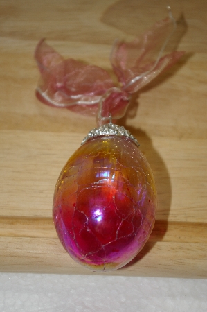 +MBA #14-278  Set Of 2 Pink Iredescent Crackle Glass Egg Ornaments