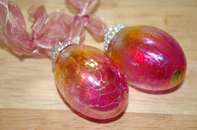 +MBA #14-278  Set Of 2 Pink Iredescent Crackle Glass Egg Ornaments