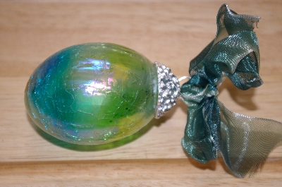 +MBA #15-038  Set Of 2 Iredescent Blue/Green Hand Blown Egg Ornaments