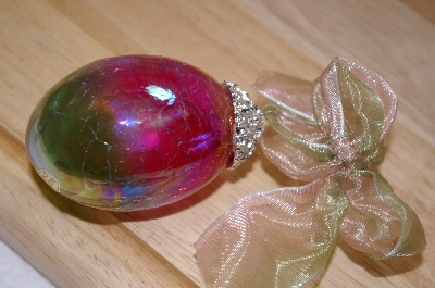 +MBA #15-034  Set Of 2 Pink/Green Iredescent Crackle Glass Egg Ornaments