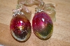 +MBA #15-034  Set Of 2 Pink/Green Iredescent Crackle Glass Egg Ornaments