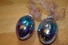 + MBA #15-029  Set Of 2 Hand Blown Crackle Glass Egg Ornaments
