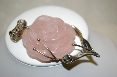 +  Large Hand Carved Rose In Rose Quartz Pendant