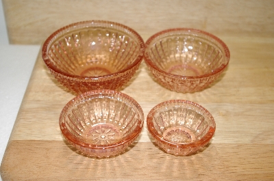 +MBA #15-056    "Set Of 4 Pink Glass Hobnail Embossed Spice Bowls